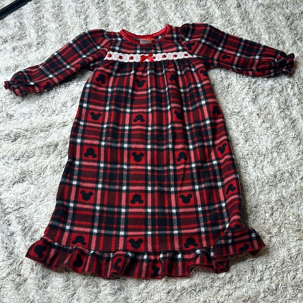🧡2T Disney red white and black plaid mini mouse girls fleece pajamas